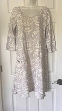 Fresh Produce Dalia Dress Gray/White Floral Cotton 3/4 Length Sleeve Size S