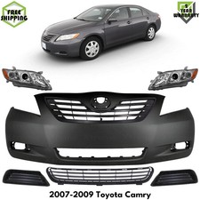 Front Bumper Cover Primed Plastic Headlights Kit For 2007-2009 Toyota Camry