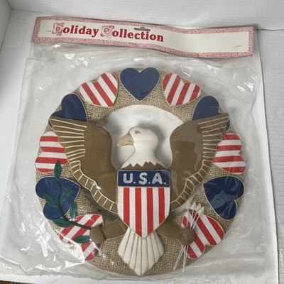 NEW NIB 1980s AMERICAN EAGLE BURLAP WREATH HOLIDAY COLLECTION 12  USA 250 JULY 4