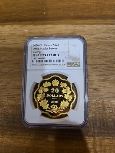 2020 Canada 20 Dollars Silver Iconic Maple Leaves Scallop PF69 UCAM NGC *3836