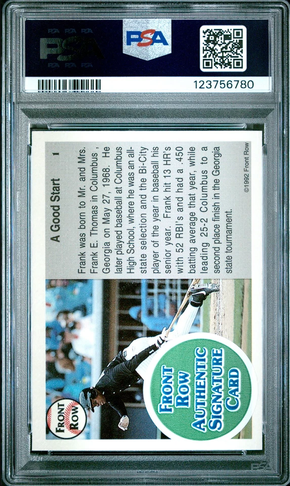 PSA 6 EX-MT 1992 Front Row Autograph Frank Thomas /4000 White Sox - Image 2 of 2