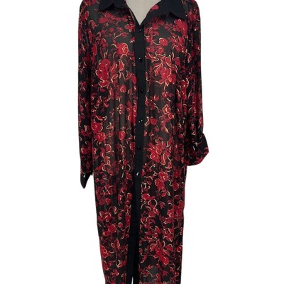 NWT Slim Factor by Investments Women's Plus 2X Floral Shirt Topper Red Duster 
