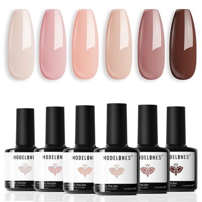 Gel Nail Polish Kit -6 Colors Nude Pink Milky White Spring Gel Polish Set Skin 