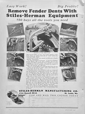1930 Ad Stiles Herman Mfg Co St. Louis MO Tools Remove Fender Dents $35 & $15
