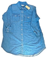 Universal Thread Women's XL Blue Denim Cotton Long Sleeve Button-Up Shirt Dress