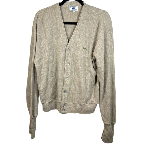 Lacoste, Lacoste Izod Vintage 1960s Button Front Beige Tan Cardigan Sweater Men's XL