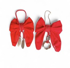 2 Red bow with beaded dangle keychain bag charms