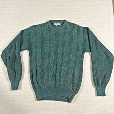 Vintage Grandpa Sweater Textured Knit Green Crewneck Pullover Men s XL 90 s