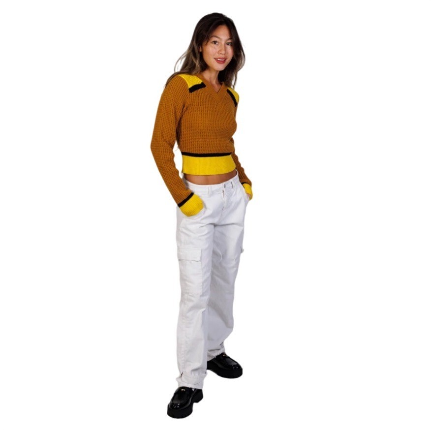 MARNI x Uniqlo Cropped Sweater Women's Popcorn Knit Yellow Brown XS Preppy Y2K thumbnail 13