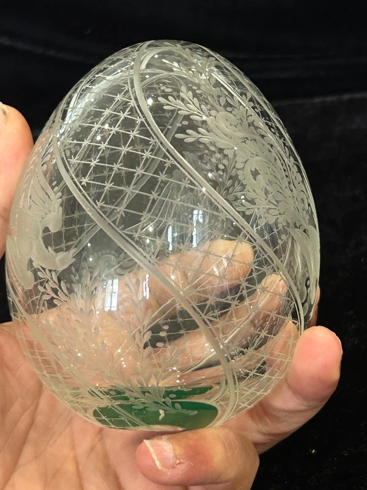 BEL OEUF RUSSE FABERGE MODERNE EN CRISTAL GRAVE XXEME - Photo 3/4