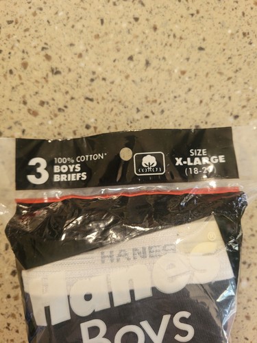 Vtg Hanes 1990 Boys Size XL (18-20) 3 Pk Cotton Briefs Underwear Made In USA NOS - Picture 2 of 12