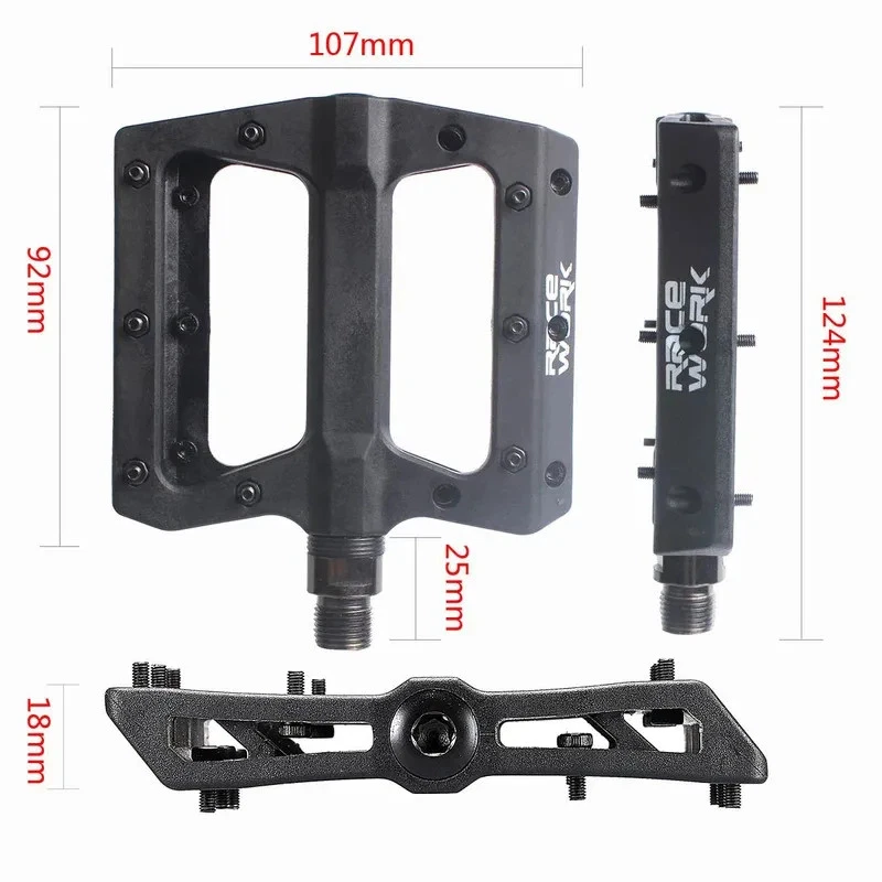 Pedais planos de bicicleta MTB fibra de náilon plataforma leve resistente à abrasão pedais - Imagem 3 de 4