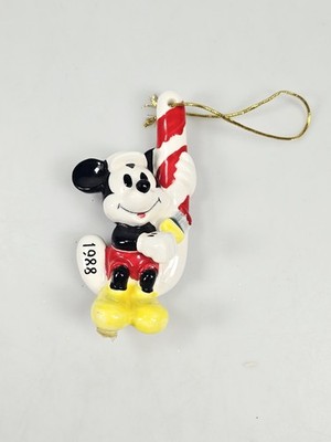 Vintage Schmid Mickey Mouse With Cansy Cane Ornament Ceramic 1988