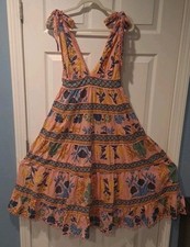 Farm Rio Anthropologie 100% Cotton Seashell Tapestry Midi Dress Pink Size XS 