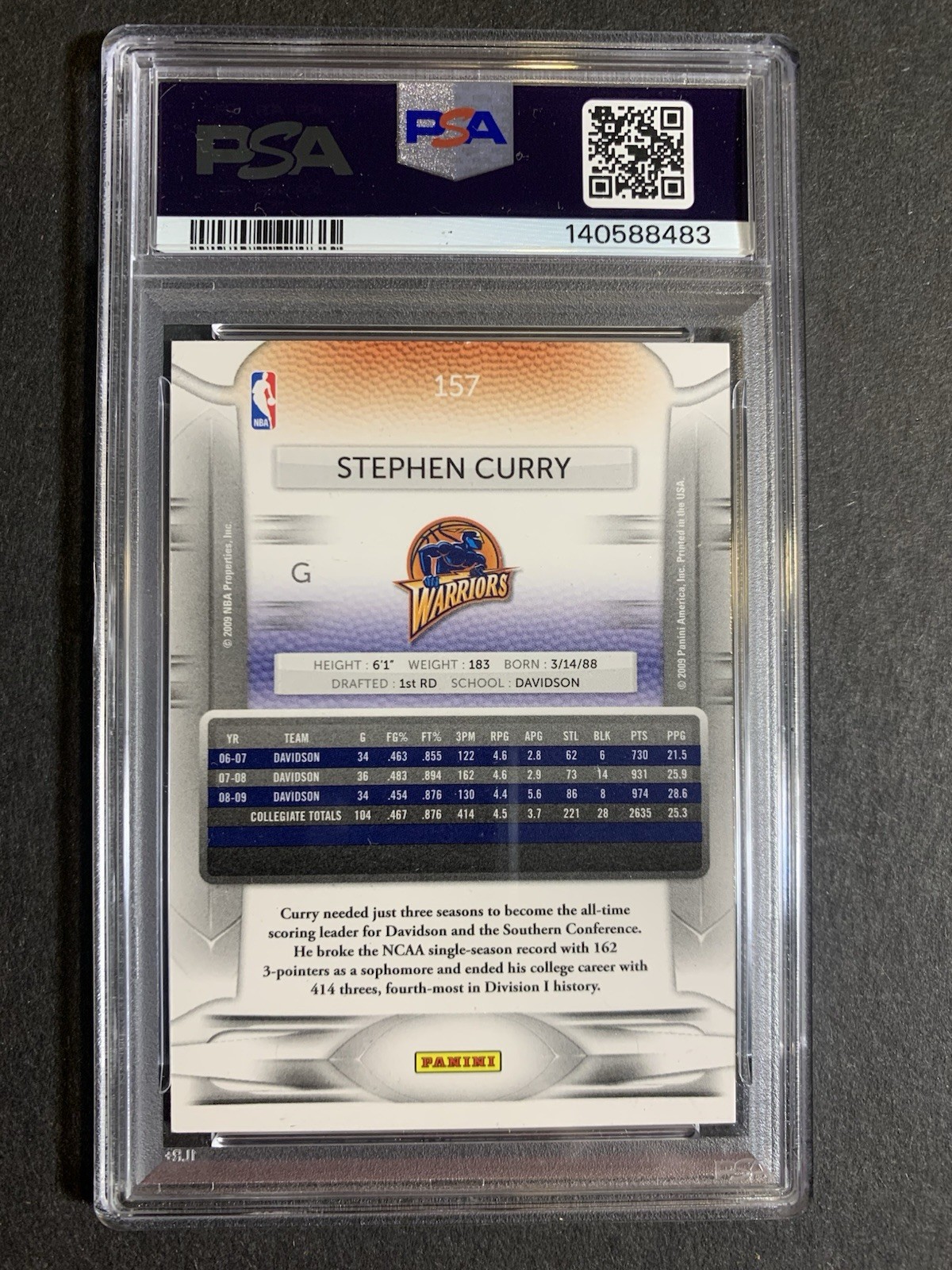 2009-10 Panini Prestige - Rookie Stephen Curry #157 (RC) PSA 9 view 3