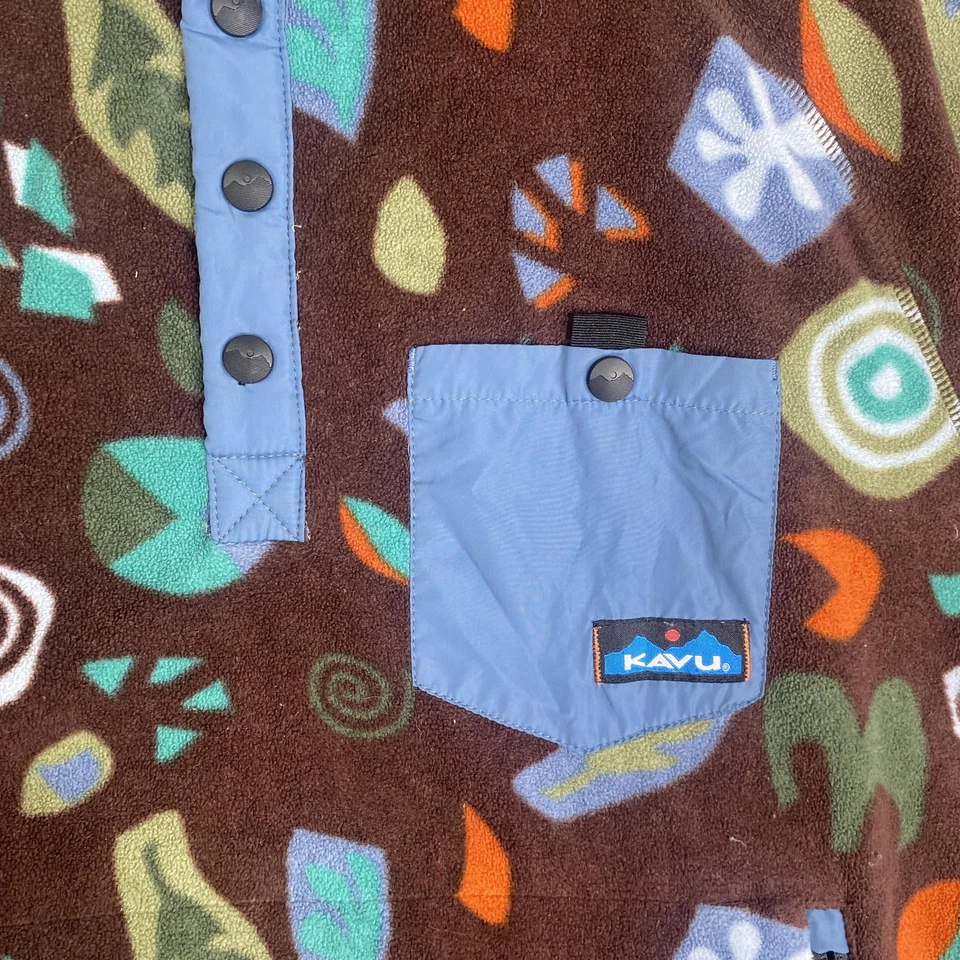 Kavu Pullover Mens Medium Brown Fleece Abstract Leaf Pattern Snap Outdoor Jacket - Image 4 of 4