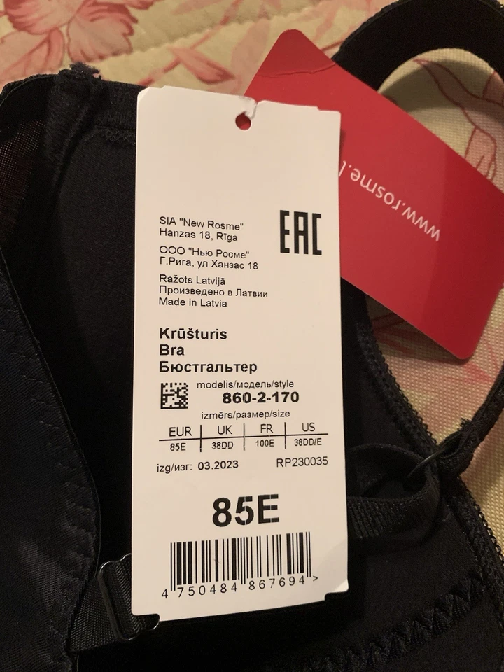 Sujetador Rosme Lencería Negro Balconette Talla 38DD Modelo 860-2 Gran Colección Nuevo Foto 4 de 4