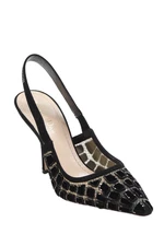 Christian Dior Womens Crystal Velvet Mesh J Adior Slingback Pumps Black Size 38
