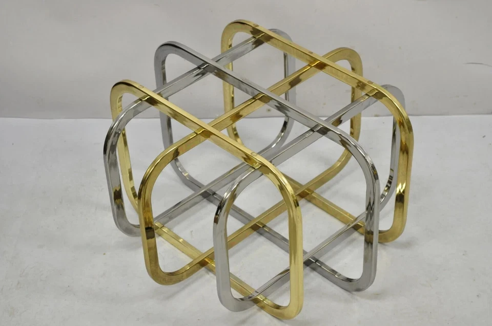 Mid Century Modern Pierre Cardin Style Brass & Chrome Glass Top Coffee Table - Image 4 of 4