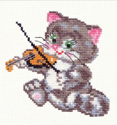Unprinted Counted Funny Needlework Cross Stitch Kit ''Cat Musician'' 15-06