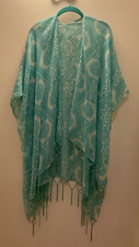 Womens Green And White Shawl Scarf. Semi Sheer, Mint Green And White