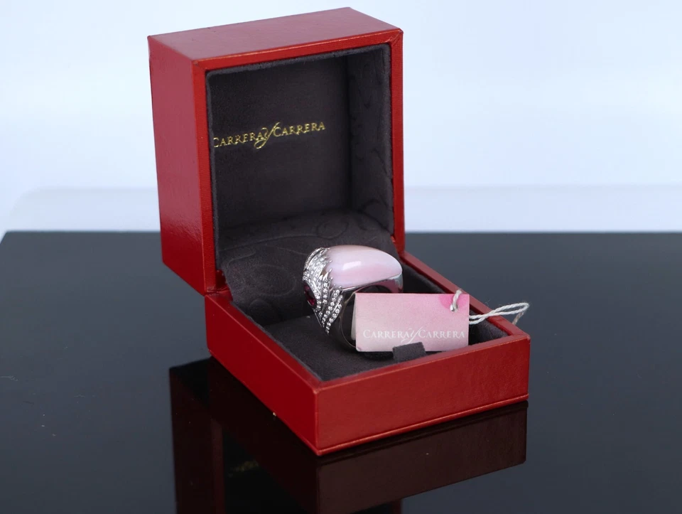 Anillo Carrera Y Carrera Oro Blanco 18k Pavé Diamante Rosa Piel de Ángel Coral Pavo Real Foto 2 de 4