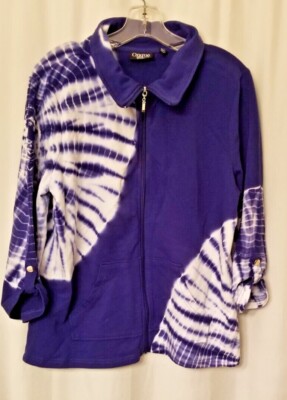 Women's Tie Dye Jacket  Blue Full Zipper Pockets Sweatshirt Style Size Medium