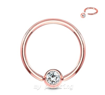 20G Rose Gold IP CZ Ball Captive Bead Ring Hoop Nose Ring Labret Tragus Earring
