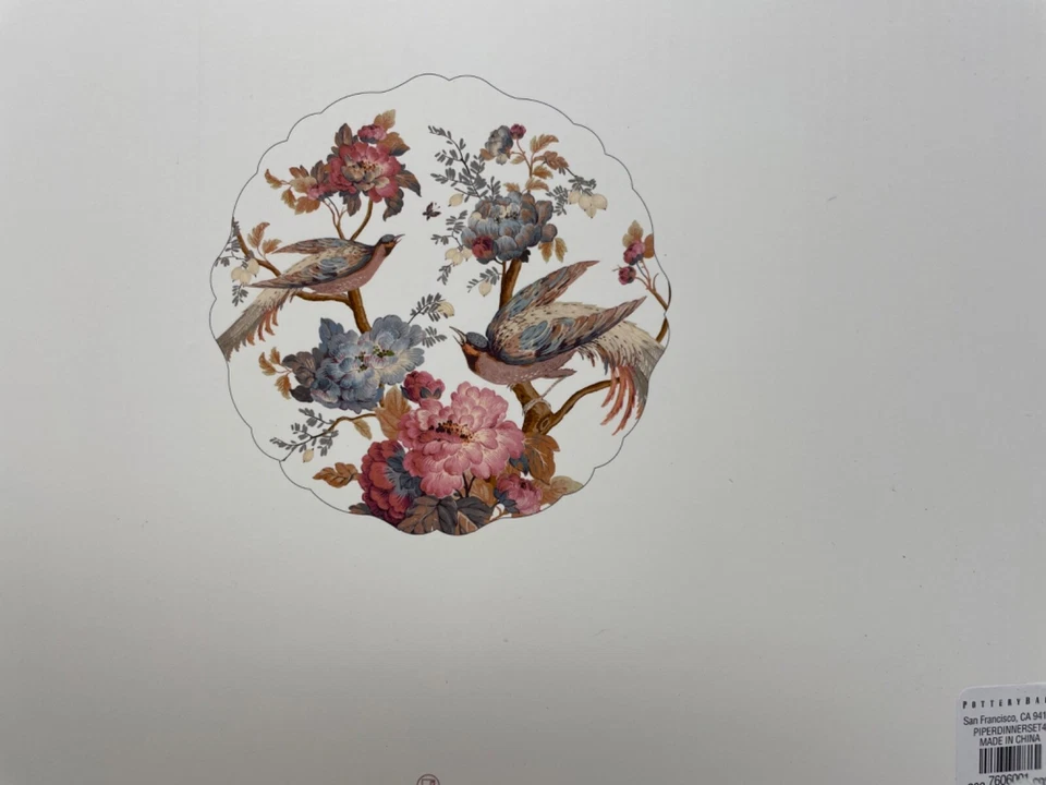 Nuevo Juego de 4 Platos de Cena Pottery Barn Piper Floral Pájaro Festoneado Foto 4 de 4