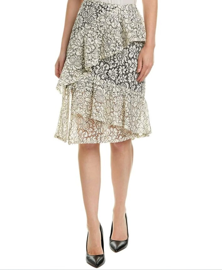 NWT Nanette Lepore Cotton Blend Lace Overlay Ruffle Midi Skirt Size 10