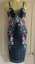 LIPSY London Black Blue Floral Bodycon Dress Size 8