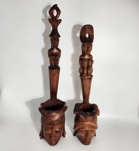 Polynesische Holz geschnitzte Wasserkelle 60er Jahre Stammes Totem Afrika Vintage 2 Teile