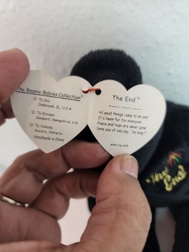 Ty Beanie Baby The End 1999 Millennium Teddy Bear Black Beanbag Plush W/Tag - Picture 4 of 6