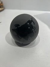 Vintage Globe Of The World Etched In Black Glass Paperweight