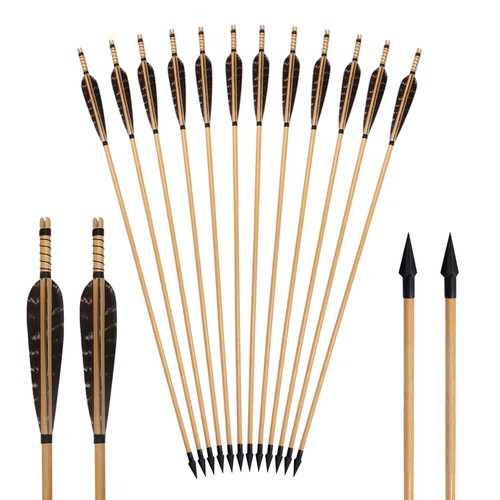 6pcs 31.5" Wooden Arrows Turkey Feathers Hunting Target Fletched Arrows Practice - Picture 2 of 25