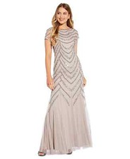 Adrianna Papell Embellished Godet-Inset Gown Marble Taupe 10
