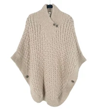 NWOT Aran Mor Ireland Cream 100% Merino Wool Knit Pullover Poncho Women's M/L