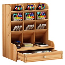 Wooden Desktop Organizer Multi-functional Pen Holder Storage Box Desktop R1F1