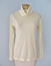 Vtg 60s 70s beige nylon knit long sleeve pullover cowl neck top secretary M