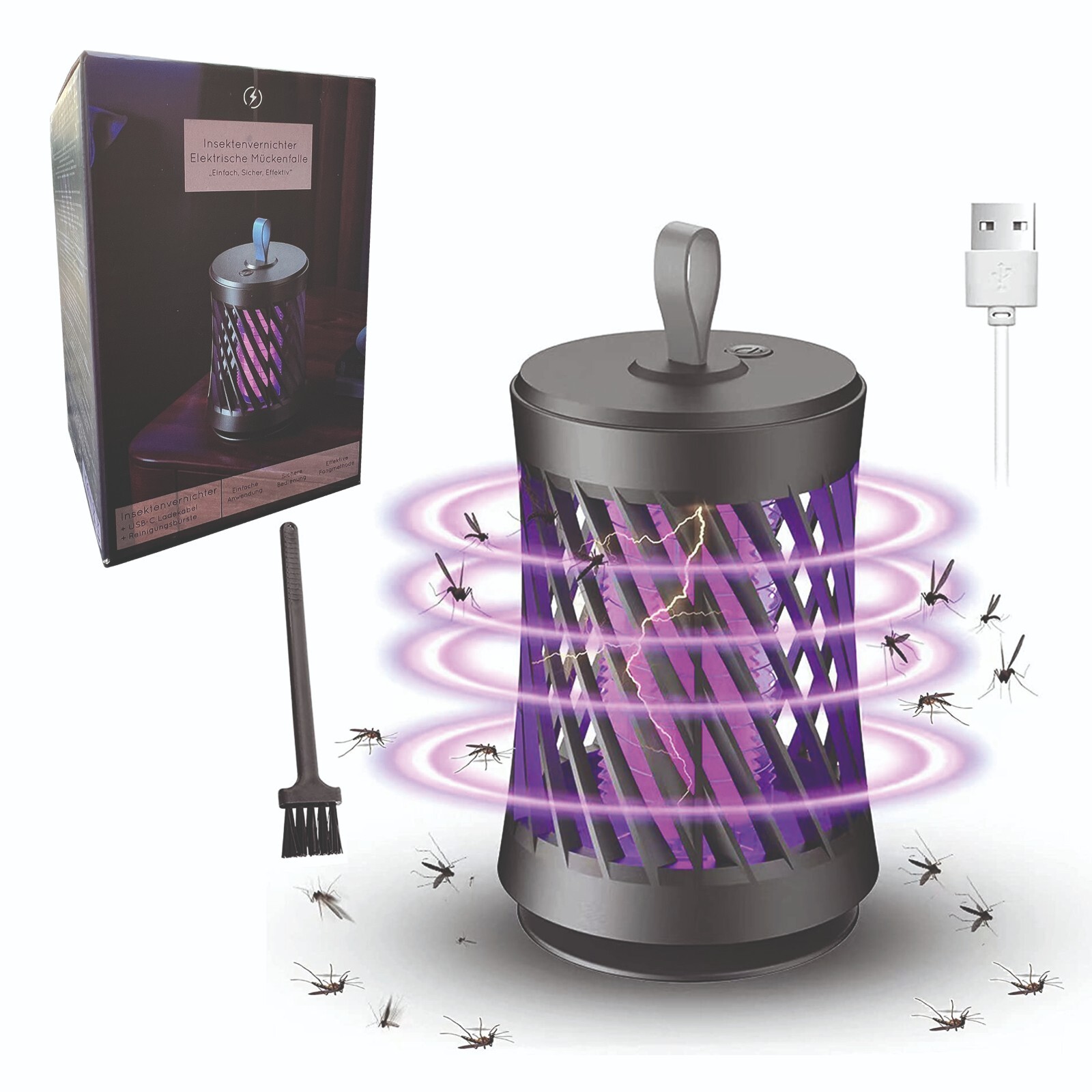 Insektenvernichter Elektrisch - kabellose Insektenfalle Mückenfalle Mückenlampe