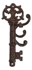Pack of 2 Cast Iron Rustic Victorian Ornate Key Shaped Swivel Triple Wall Hook