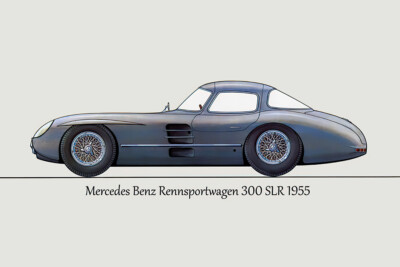 Mercedes Benz Rennsportwagen 300 SLR 1955 Art Wall Room Poster - POSTER 20x30