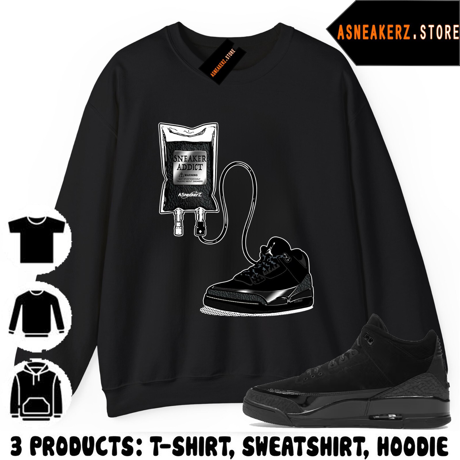 Sweatshirt Sweater Match AJ 3 Black Cat Sneaker Matching Tee Sneakerhead Therapy-image