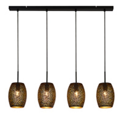 4 Lights Bar Black Cut Metal Golden Inner Shade Ceiling Fitting Pendant Light - Picture 2 of 6