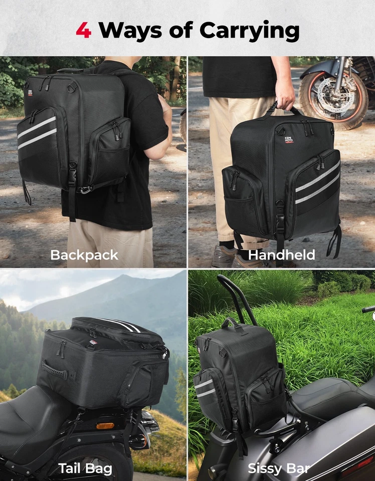 40L Motorcycle Sissy Bar Bag Luggage Rack Tail Bag Sport Backpack for Outdoor - Image 3 of 4