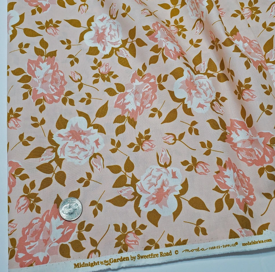 Midnight Garden Moda Fabric Sweetfire quilting rose pink sewing 3 yards 43120-15 - Image 2 of 4