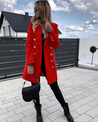 Mantel Kurz Kurzmantel Boho Goldknöpfe Damen Beige Rot Stylish Style Übergang