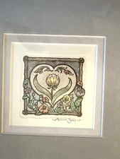 Alice Scott '92  EMBELLISHED TULIP HEART Framed Etching