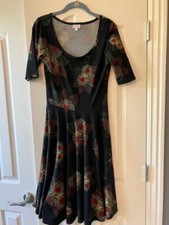 Luluroe Dress Womens Size S Black Floral Short Sleeve Fit & Flare 