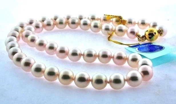 AA+ 7,5-8 MM Collar de Perlas Cultivadas Akoya Japonés Cierre de Diamantes 14K, 16" NUEVO Foto 2 de 3